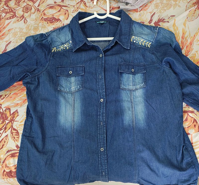 Denim Shirt With Sequence Work