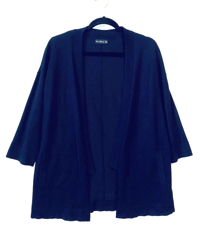 Zara Knit Open Front Cardigan Navy Blue