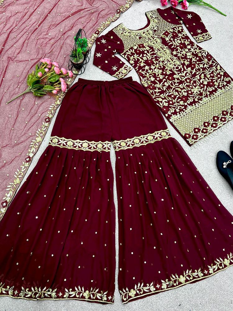 Embroidery Sequence Work Top Garara And Dupatta