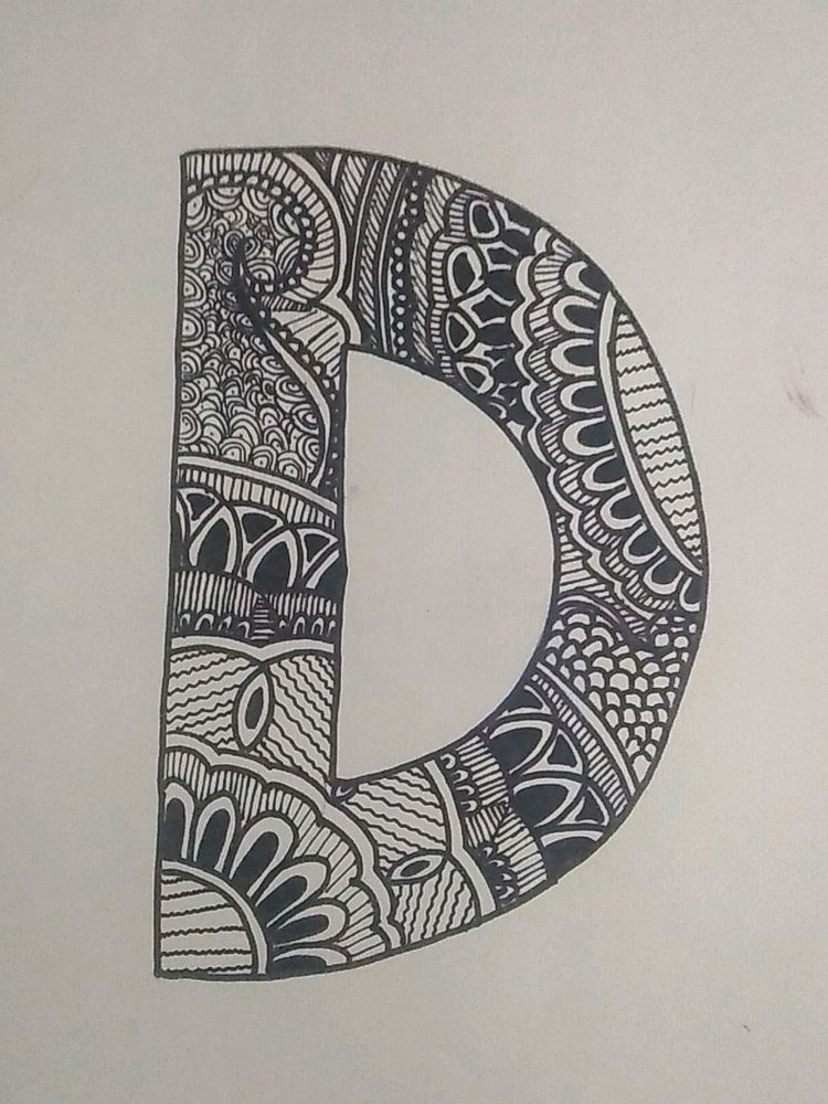 Mandala Art Of D Letter With Black SketchPen On A4