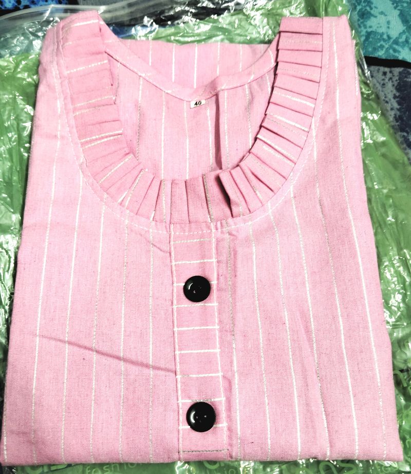 Pure Cotton Pink Straight Kurta/ Kurti ,brand New