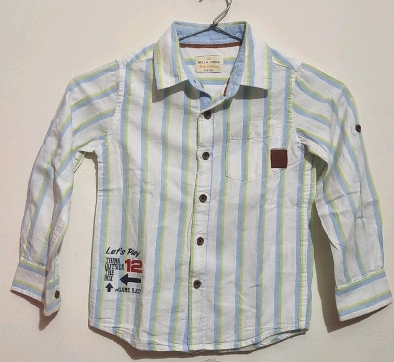 White Shirt Linning Print For Baby Boy 3- 4 Year