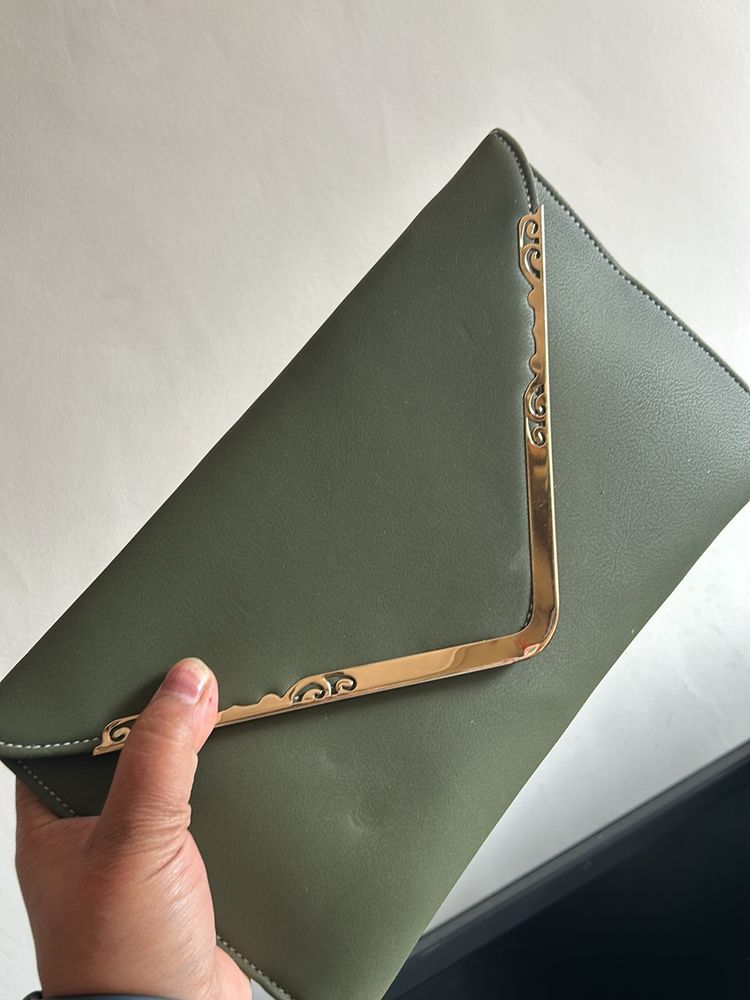 Olive Plain Gold Detailing Sling Bag