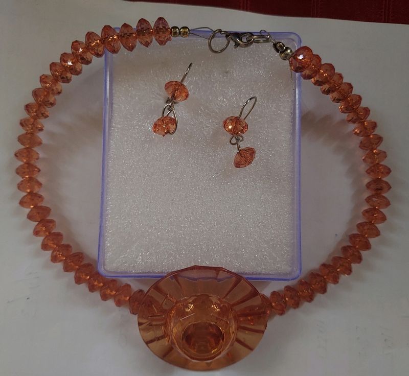 Orange Glass Beads Necklace Set