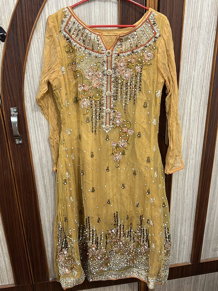 Pakistani Original Golden Heavy Embroidered Dress