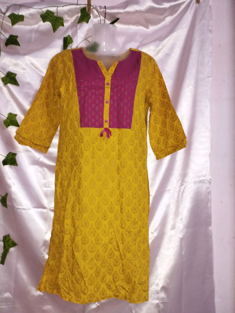 Yellow With Pink Kurtis