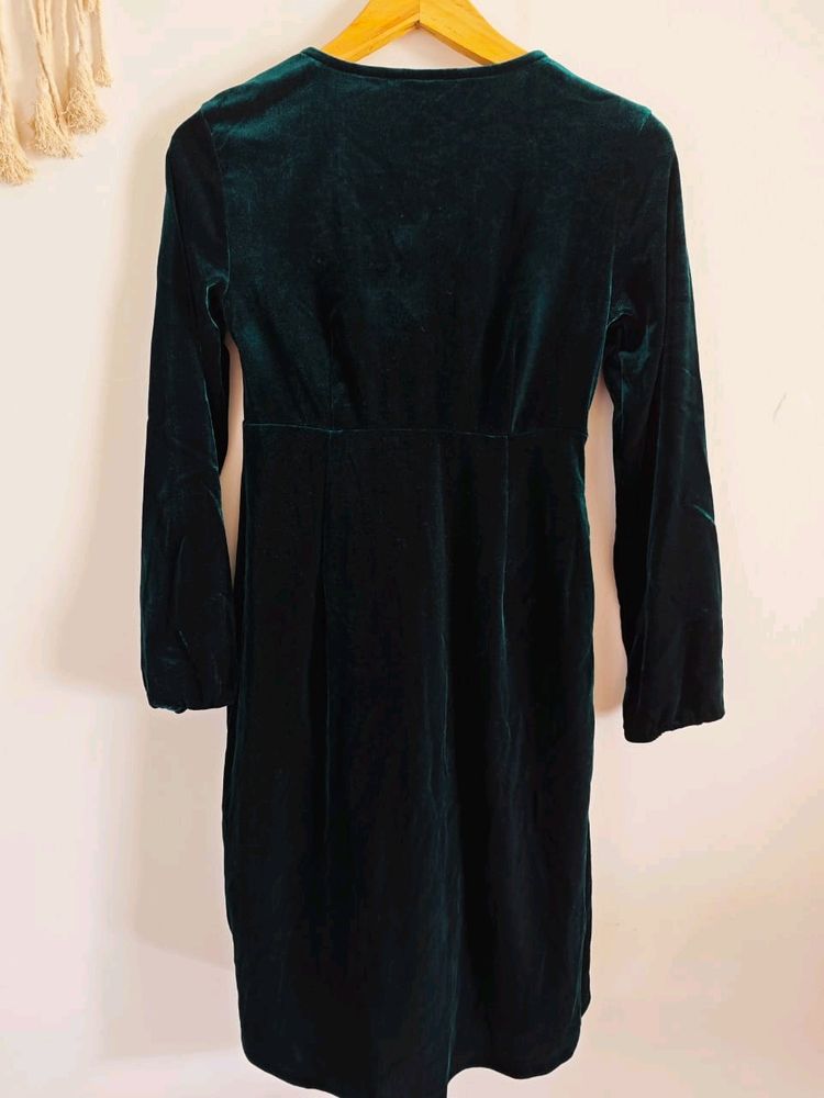 Westside Bottle Green Velveteen Dress