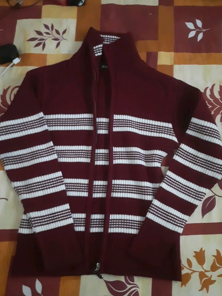 Maroon With White Strap Beautiful Sweater