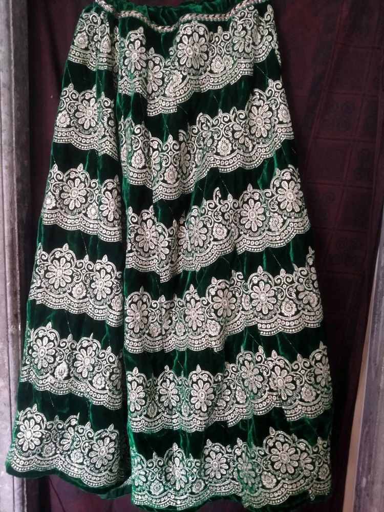 Dark Green Velvet Lehnga