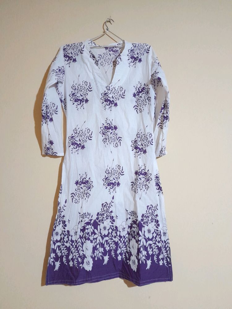 White And Lavender Kurta