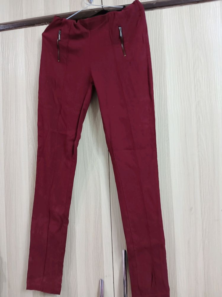 MAROON SKINNY FIT PANTS FOR WOMEN