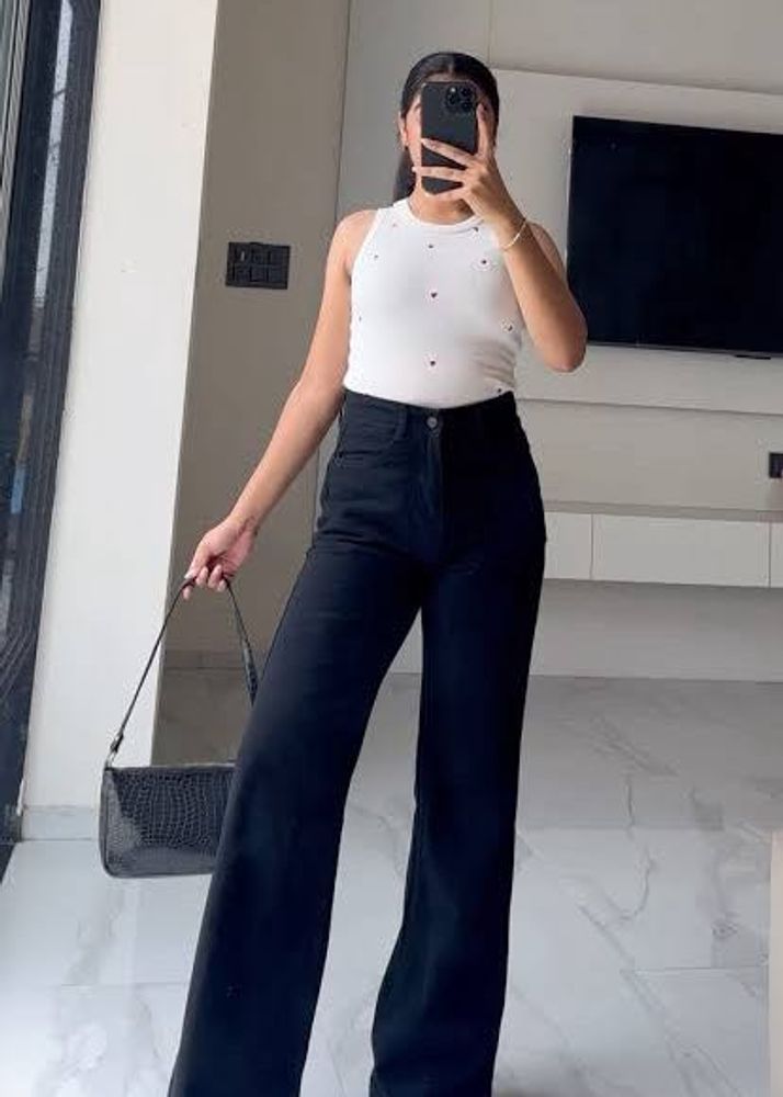 High Waist Black Wide Leg Jeans