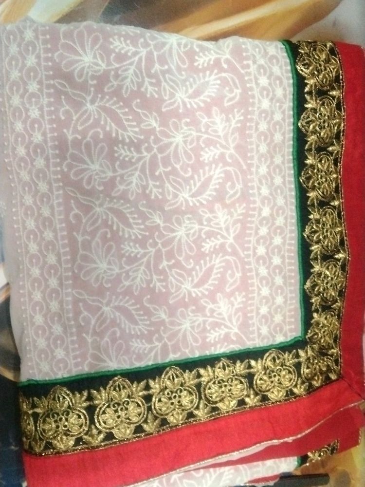 Beautiful Red And White Saree