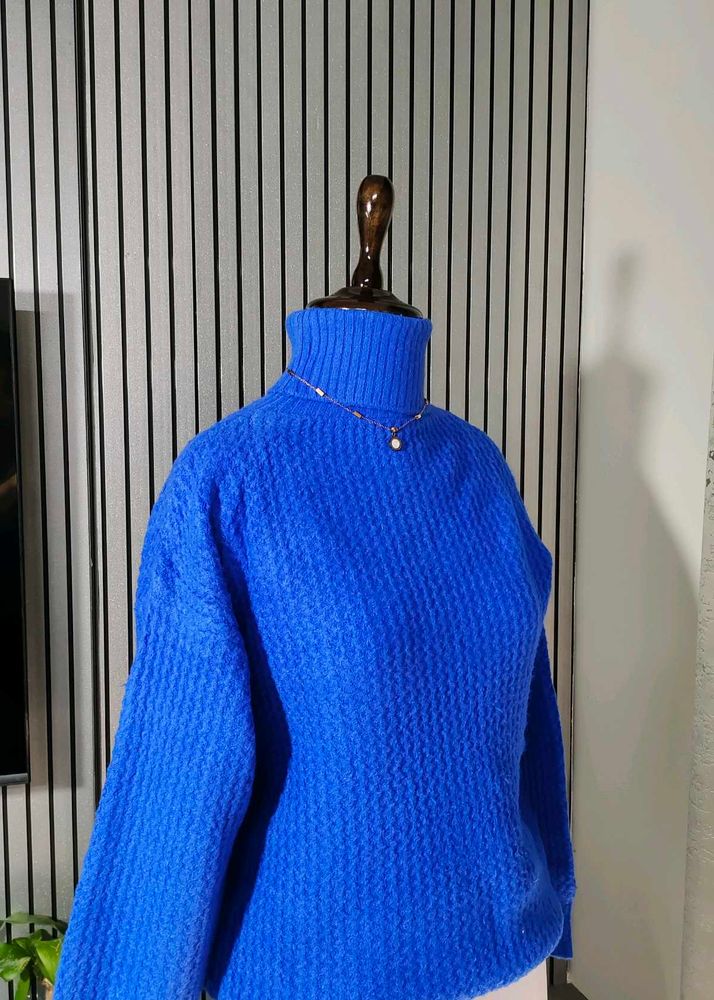 Blue Turtle Neck Woolen Pullover