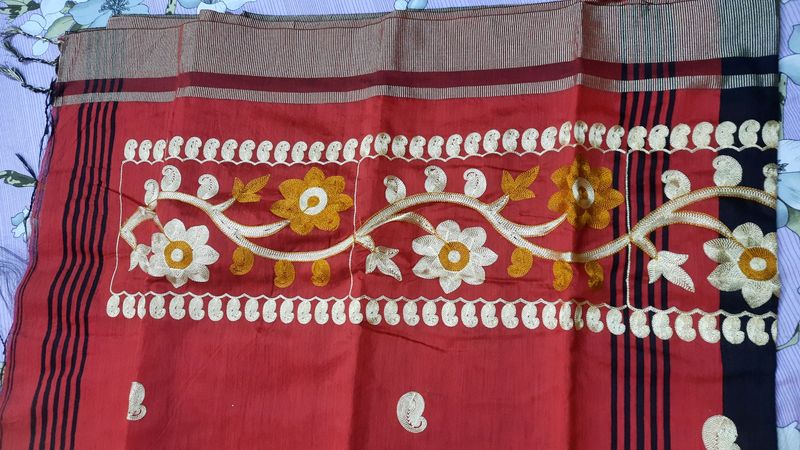 Black And Red cotton handloom saree