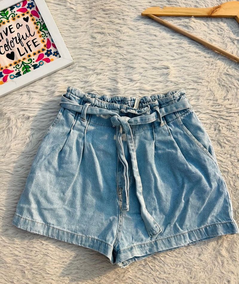 Paperbag Denim Shorts