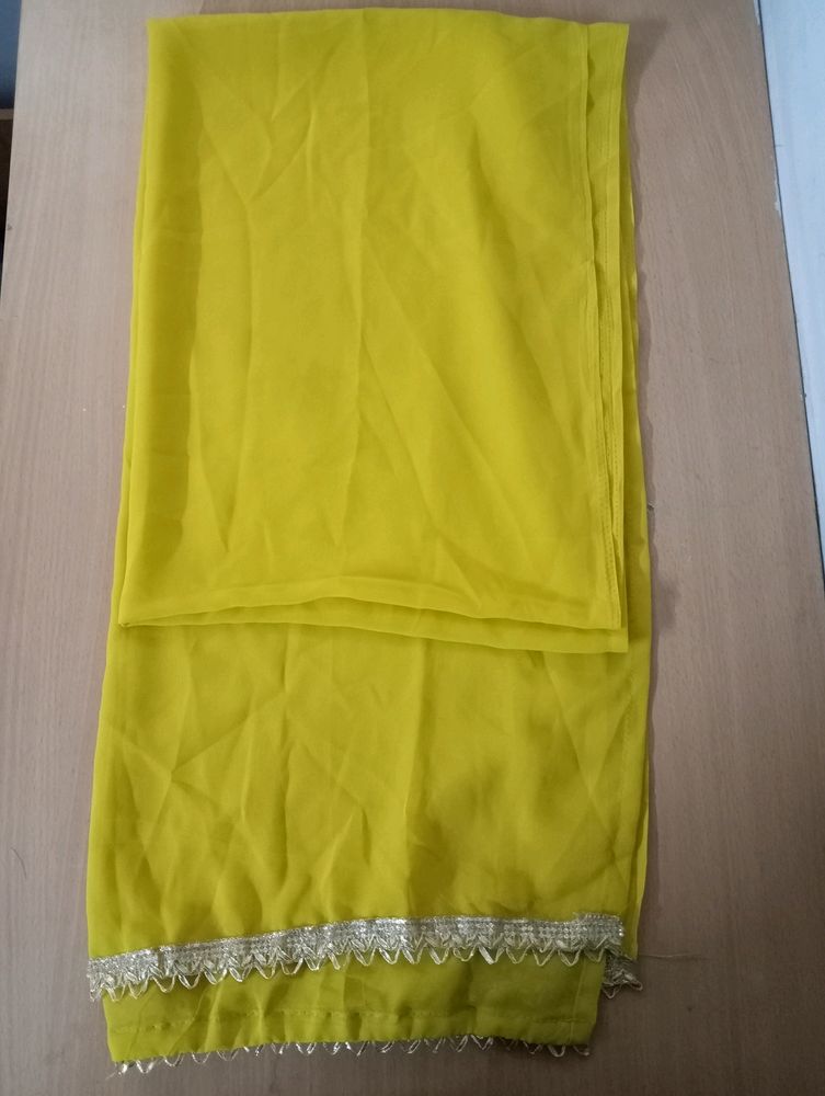 Yellow Dupatta With Lace Ends