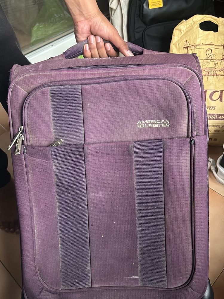 American tourist traveling bag