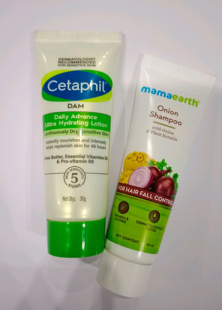 Small Cetaphil Lotion And Mama Earth Onion Shampoo