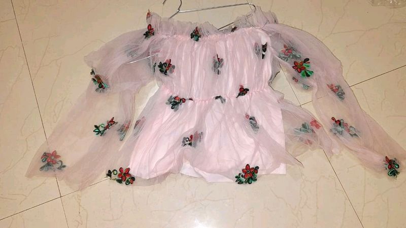 Net Embroidery Flower Design Top