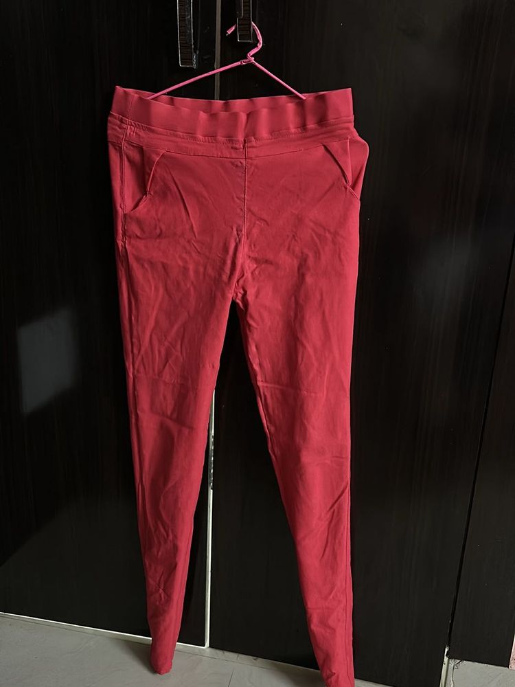 Red Trousers With Adjustable Waist