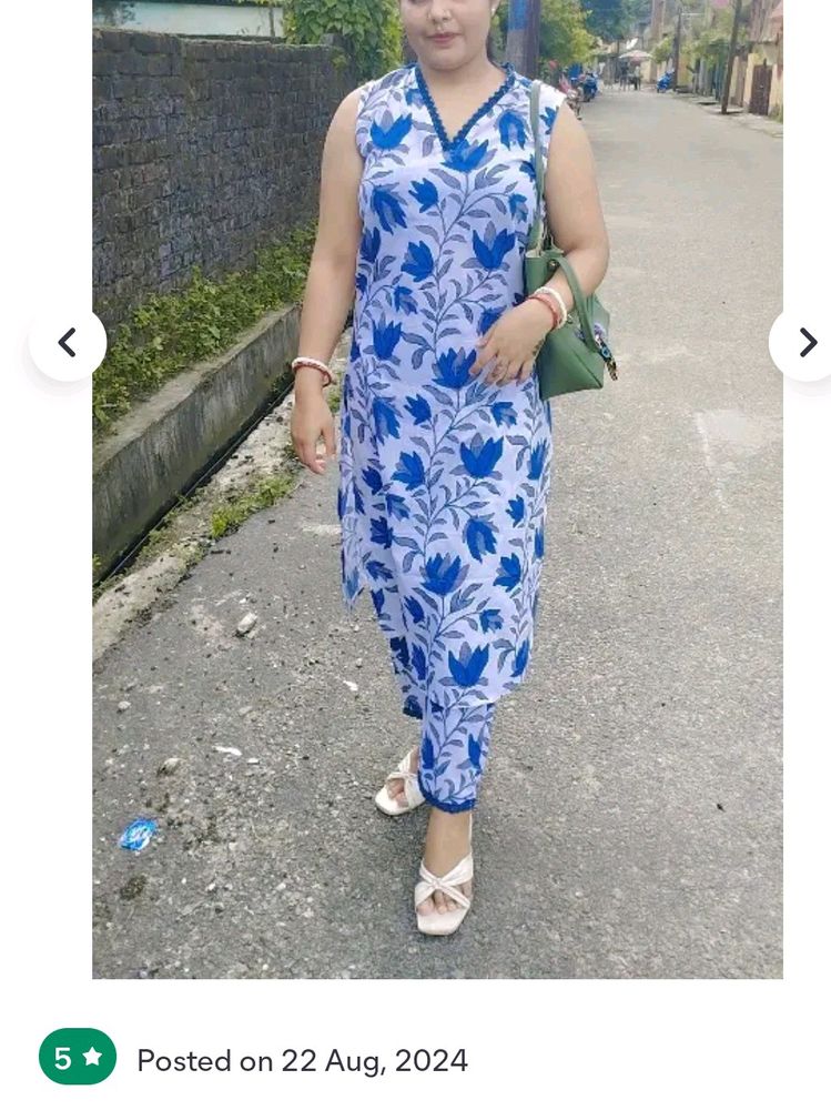 Woman New Kurta Pant Set Blue&White