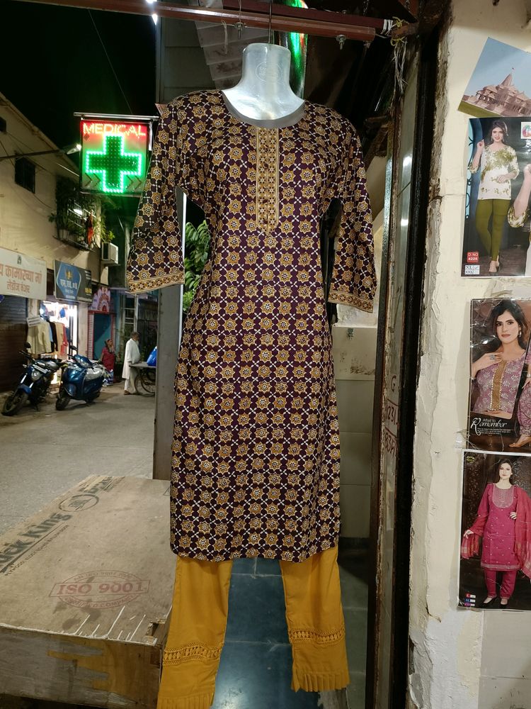 💜Cotton Kurti With 💛Ciggerate Pant Set