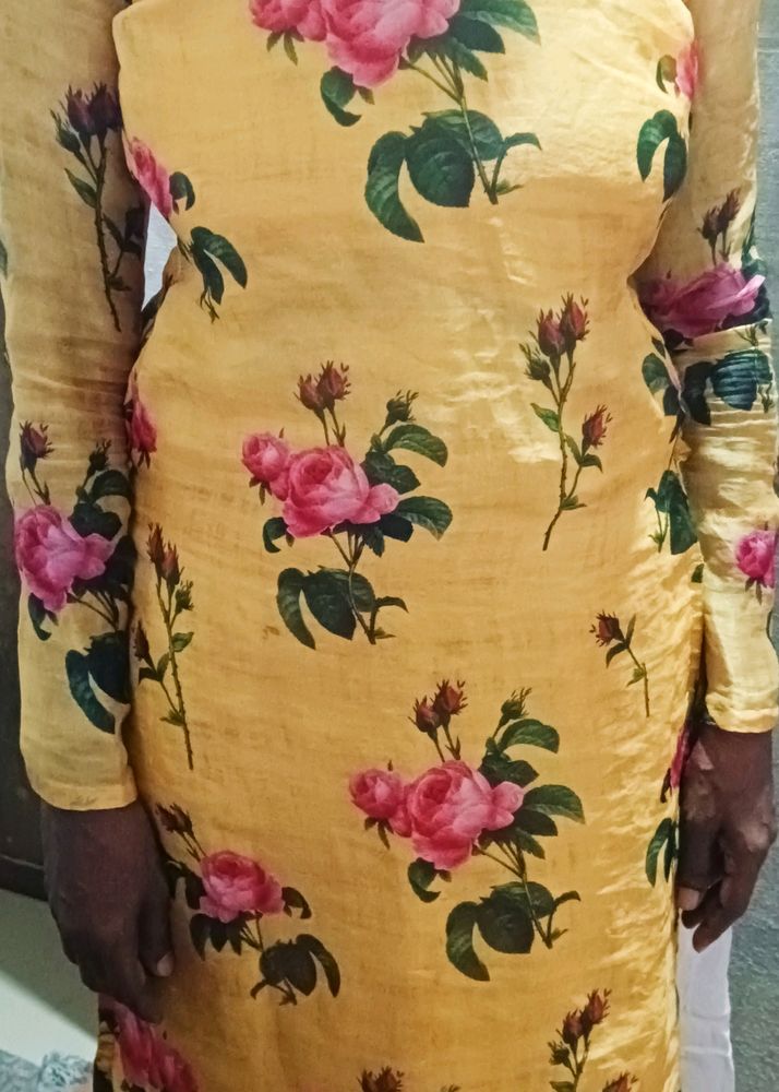 Women Kurta- Yellow Floral Print Organza Kurtha