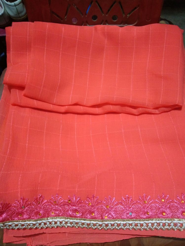 Orange Saree With 3/4 Blouse