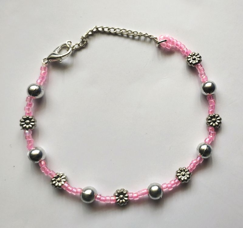 New Cute Pink Silver Floral Bracelet