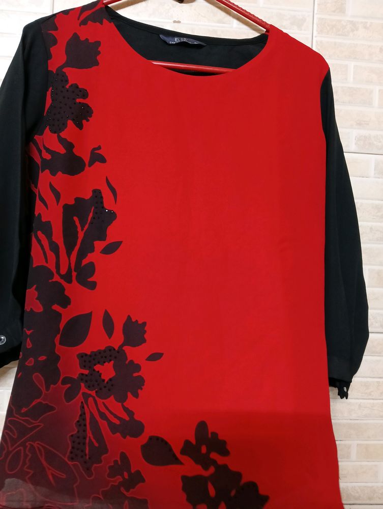 Black Flover Red Combination Top, M Size