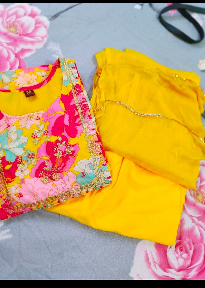 Yellow PINK KURTA SET WITH DUPATTA