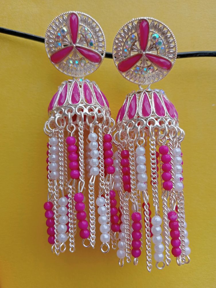 Jhumka Earrings - Pink