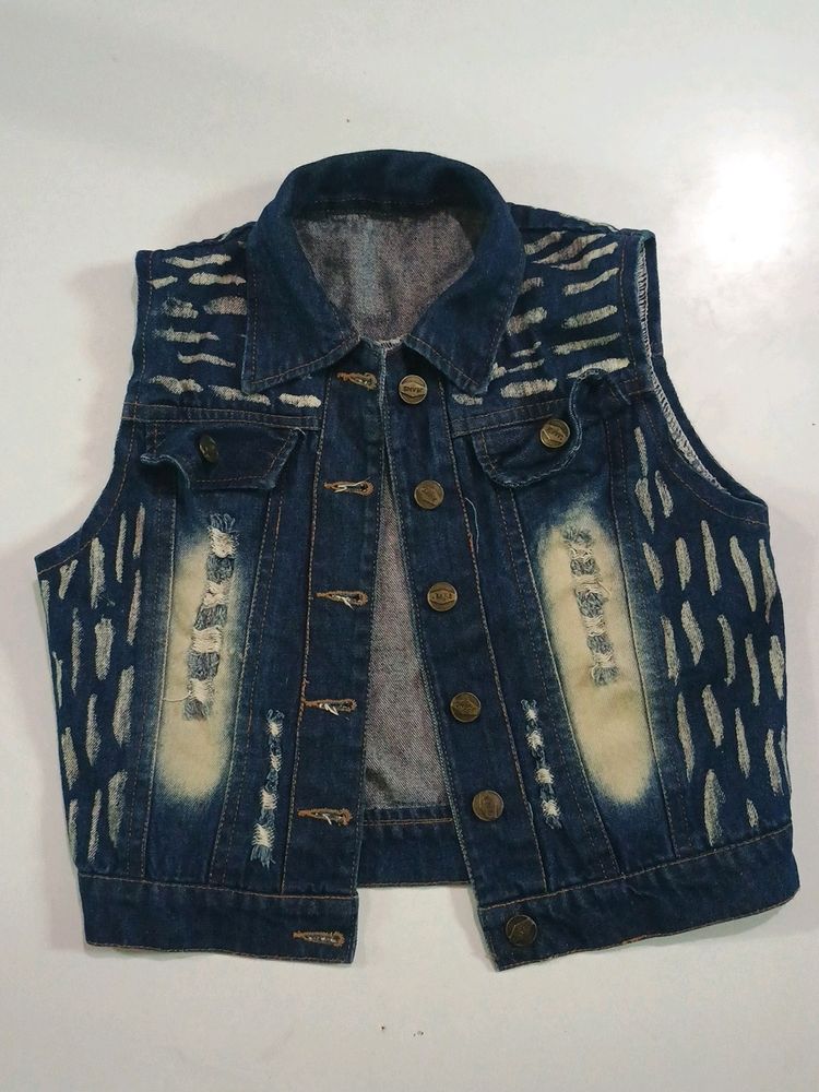 Navy Blue Sleeveless Jacket for Girls