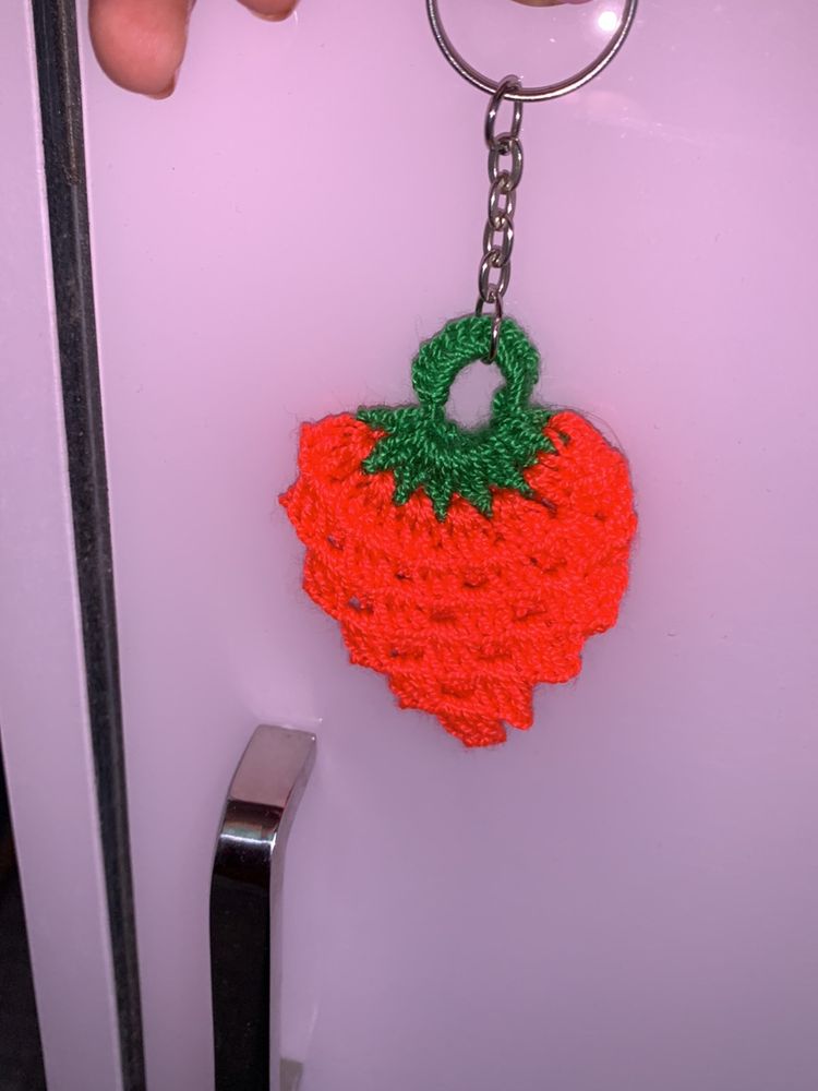 crochet strawberry keychain