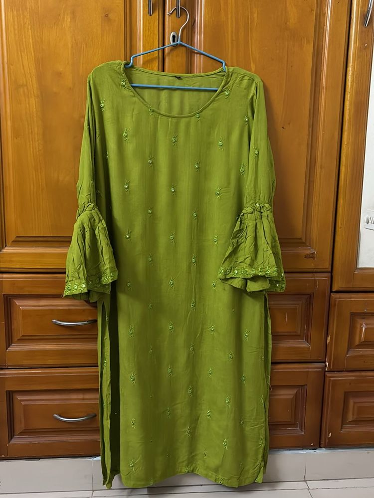 Parrot Green Bell Sleeves Kurta