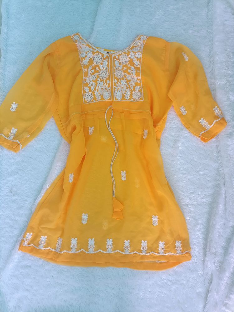 Mustard Chikankari Kurti