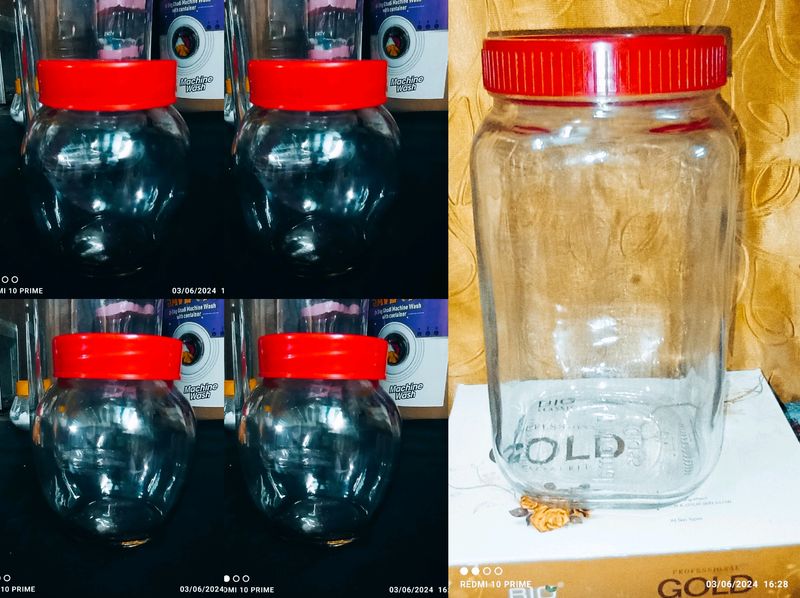 five small glass jar , container one big glas