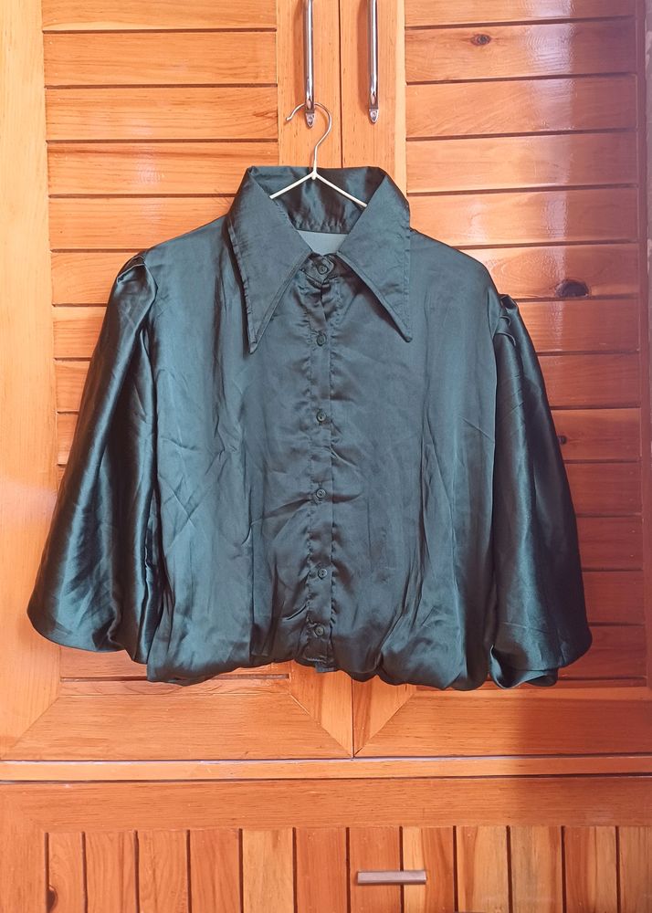 Totally New Teal Satin Premium Shirt for Women