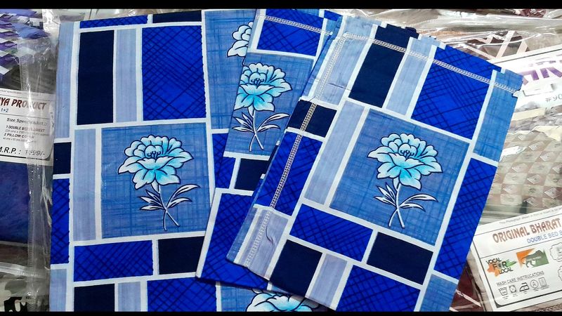 New Blue Floral Bedsheet With 2 Pillow Covers