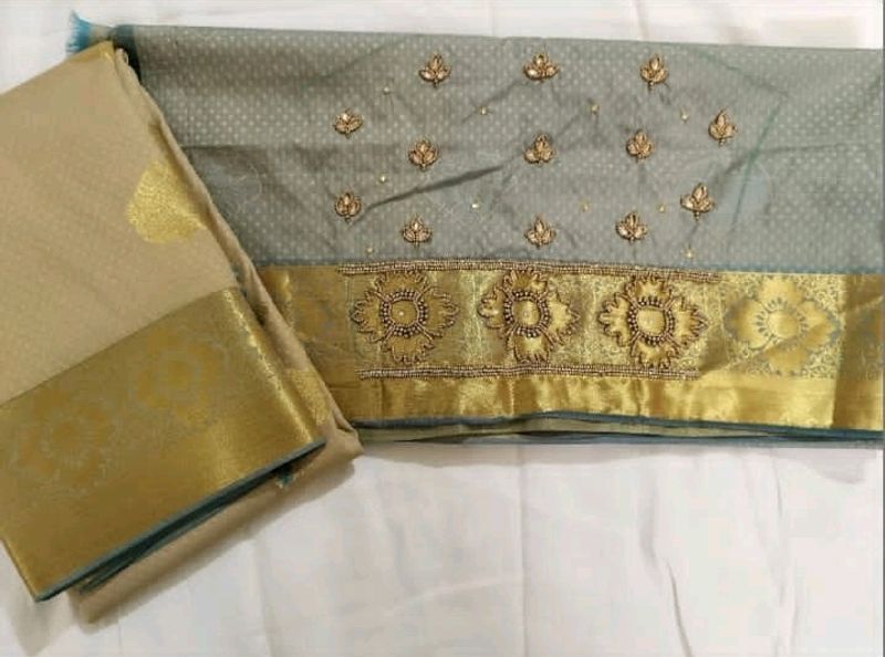 New Pattu Saree With Aari Work Blouse Unused