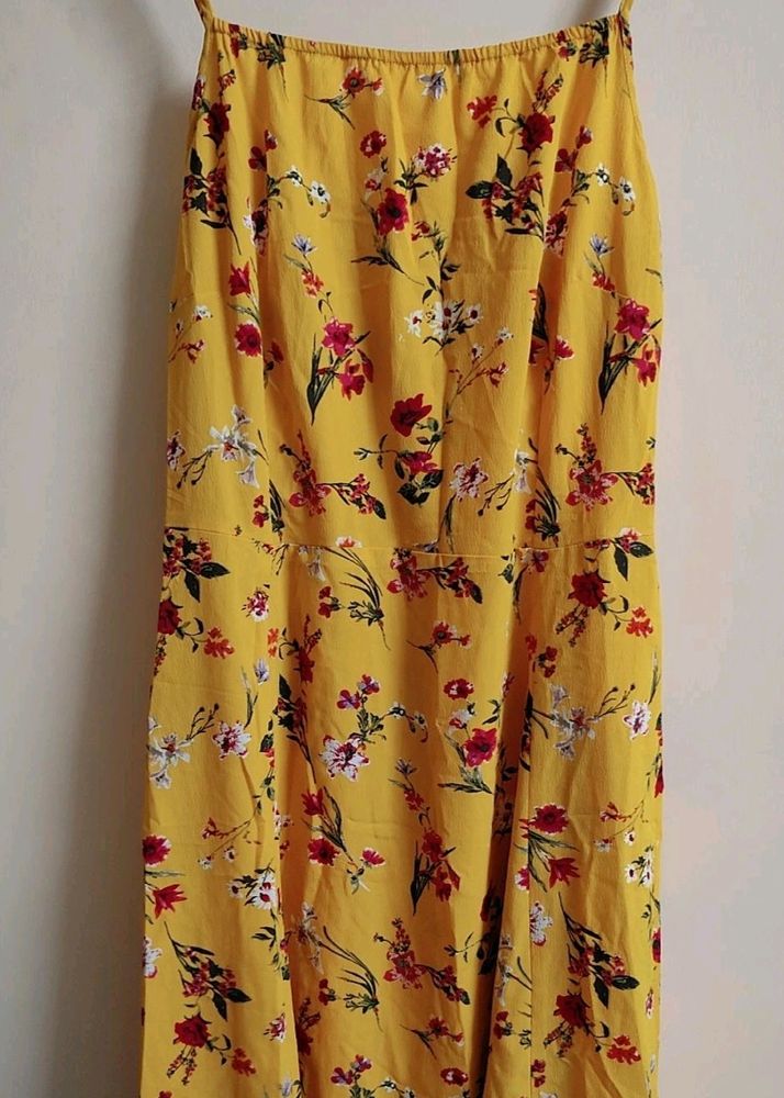 XL Floral Print Yellow Midi Dress