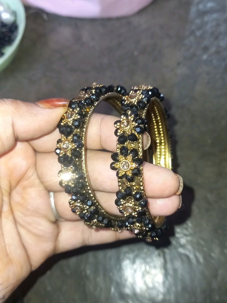 Golden Black Beads 2 Bangles