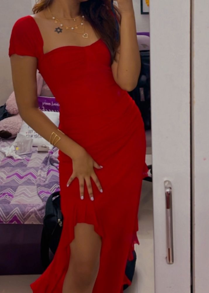 Red Sweetheart Neckline Maxi Dress - Newme