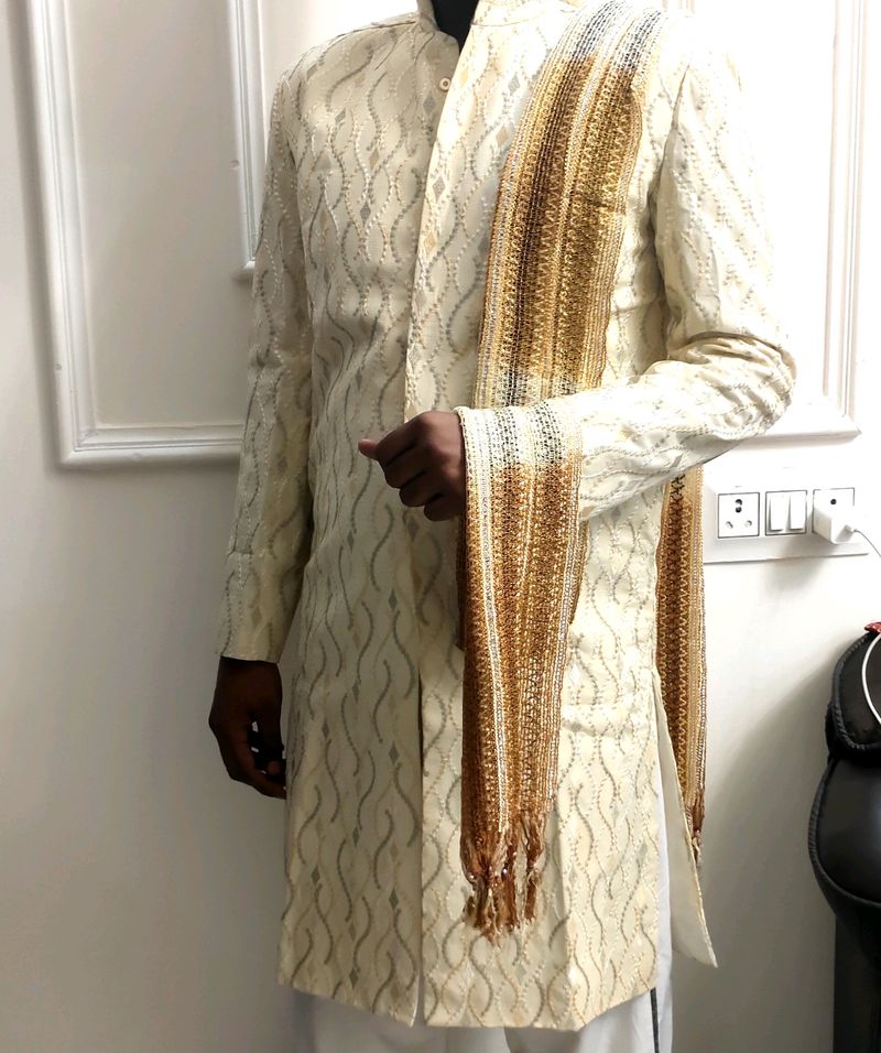 Sherwani Mens Sider White With Dupatta Kadhai