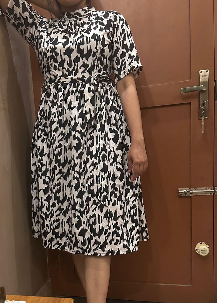 Printed Black And White Dress