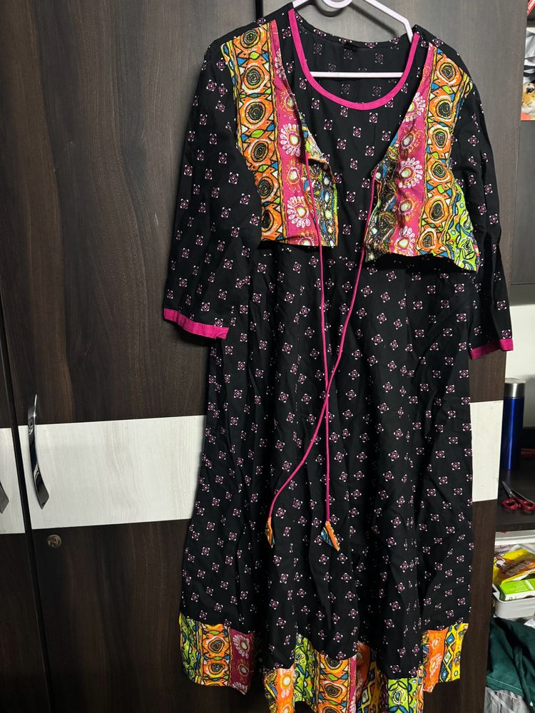 Black Anarkali Kurthi With Attached Jacket