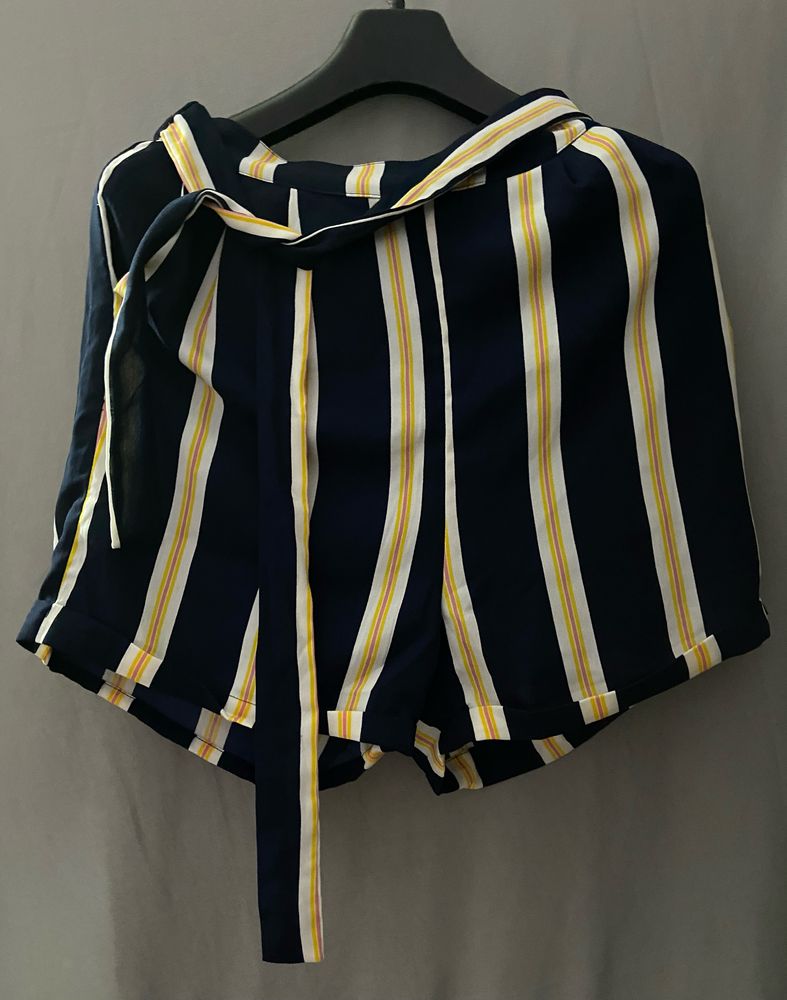 Navy Stripe Tie Up Shorts