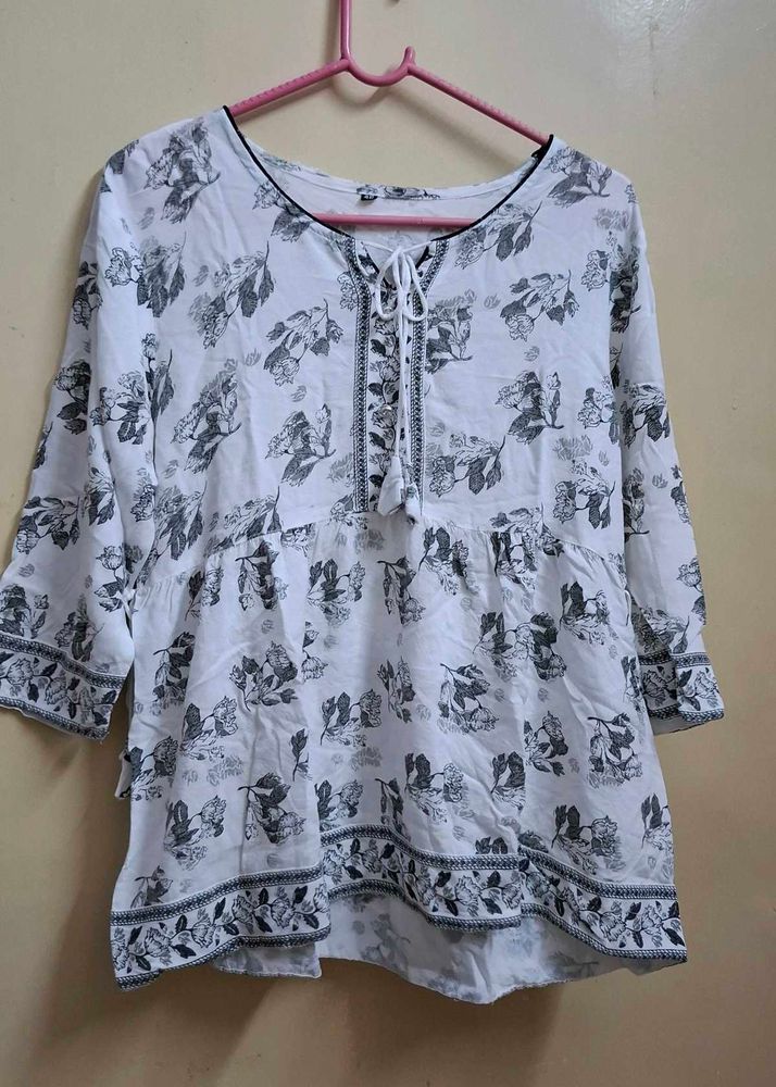 White Top With Grey Floral Pattern