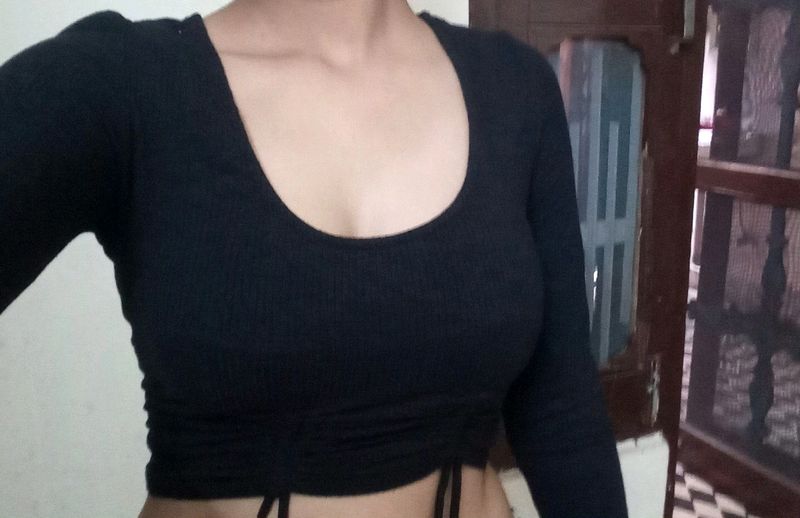 Sexy Black Basic Crop Top For Winter Party